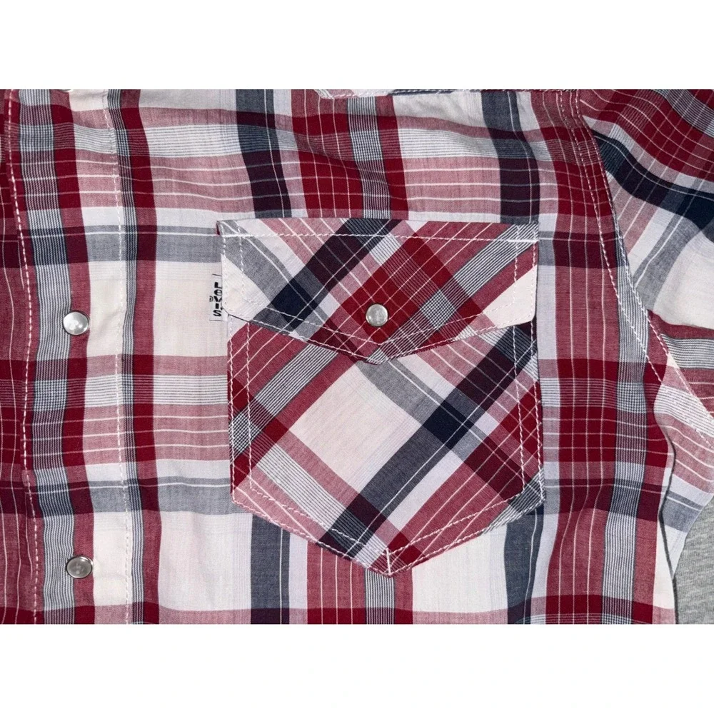 Levis Mens Modern Fit Red Plaid Pearl Snap Shirt Size Medium Cowboy Western